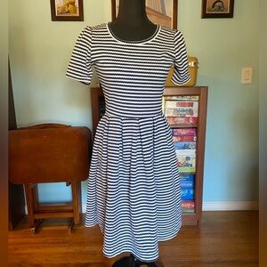 Lularoe navy and white striped dress, size small